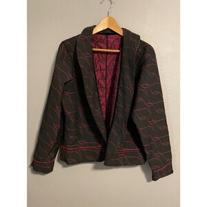 Vintage Beluva Womens Reversible Jacket Large Black Purple Abstract Open Front